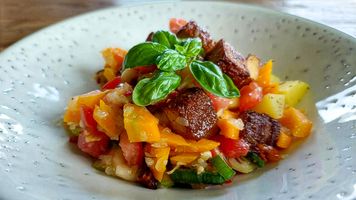 Rezeptbild für21. Deftiger Sommer Salat mit Bohnen und Gemüse (vegan)