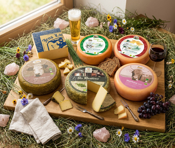 Zusammenstellung Käse mit Kräutern und Samen