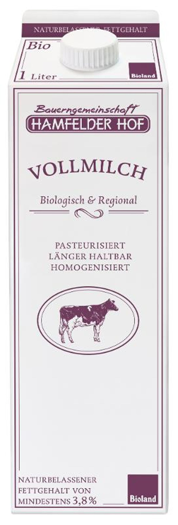 Produktfoto zu Hamfelder Hof - Vollmilch 3,8%, länger haltbar - 1l