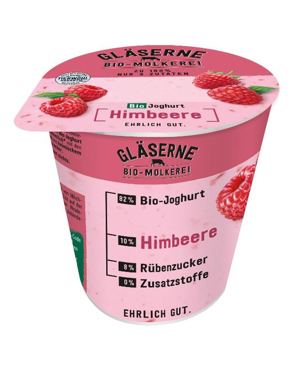 Produktfoto zu Gläserne Molkerei - Joghurt pur Himbeere, 3,8% - 150g