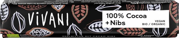 Produktfoto zu Vivani - Riegel - 100% Cocoa + Nibs - 25g