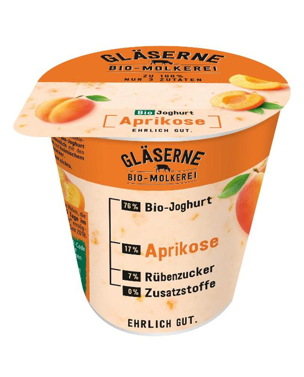Produktfoto zu Gläserne Molkerei - Joghurt pur Aprikose, 3,5% - 150g