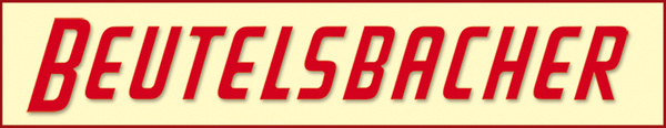 KI generiert: Rotes Logo mit Schriftzug "BEUTELSBACHER" auf beigem Hintergrund.