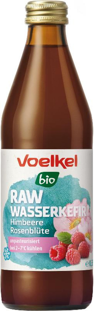 Produktfoto zu Voelkel - RAW Wasserkefir Himbeere Rosenblüte - 0,33l