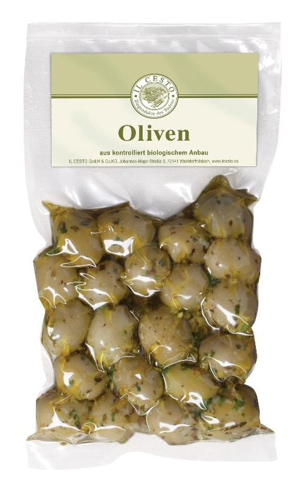 Produktfoto zu Il Cesto - Griechische grüne Oliven ohne Stein, mariniert - 175g