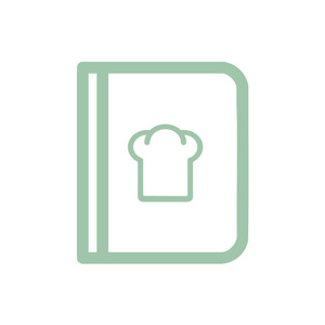 Ein grünes Icon eines Kochbuchs mit einem Kochmützen-Symbol auf dem Cover.