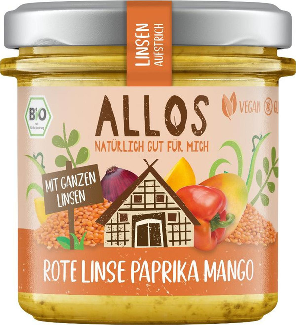 Produktfoto zu Allos - Linsenaufstrich Rote Linse Paprika Mango - 140g
