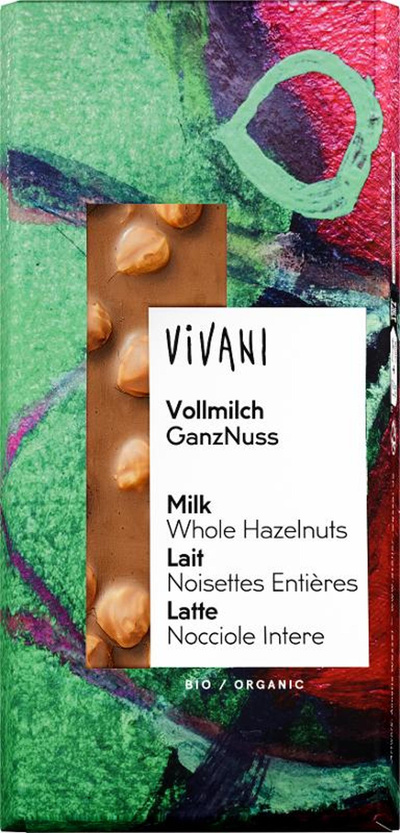 Produktfoto zu Vivani - Vollmilchschokolade ganze Nüsse - 100g