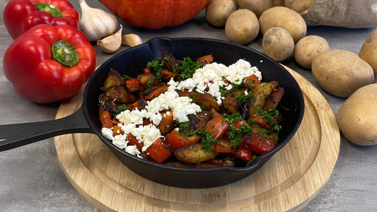 Kartoffe-Kürbis-Pfanne mit Feta