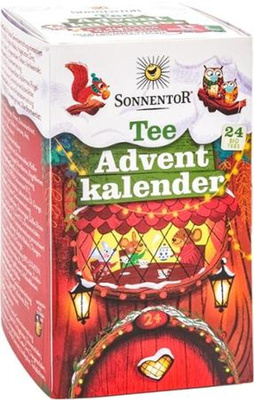 KI generiert: Eine Verpackung von "Sonnentor Tee Adventkalender" mit 24 Bio-Tees.