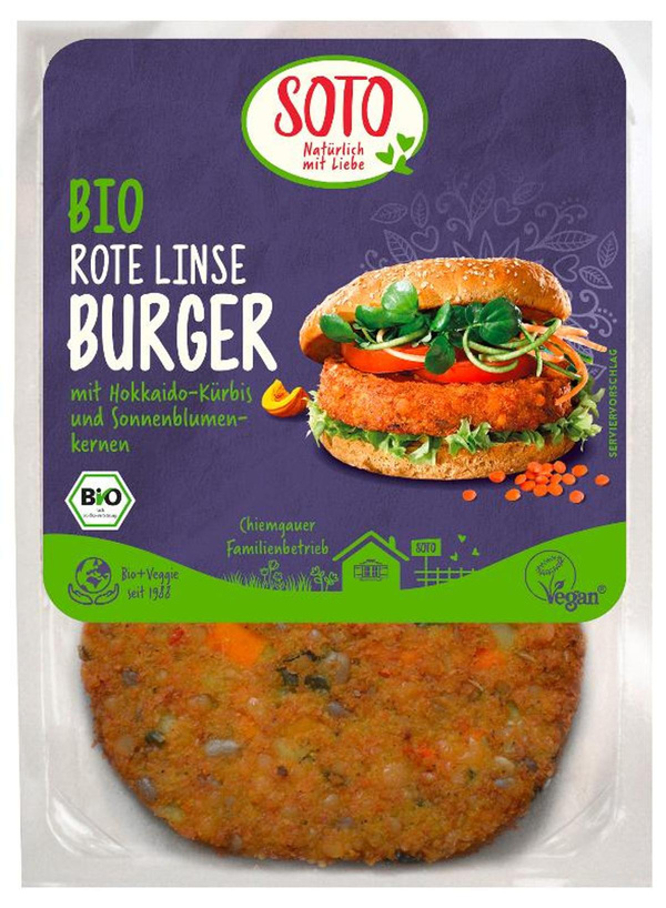 Produktfoto zu SOTO - Rote Linse Burger, vegan - 160g (2 Stück)