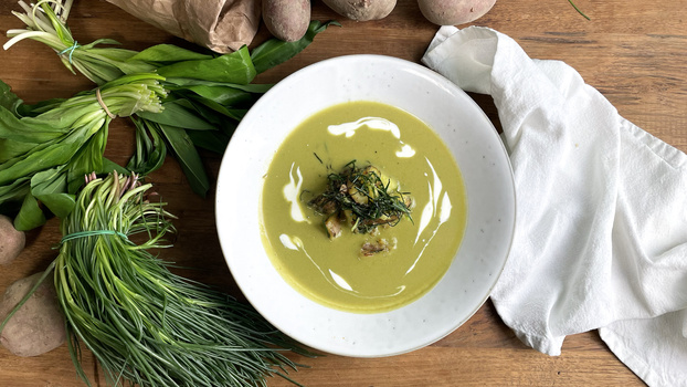 Rezeptbild für 94. Cremige Bärlauchsuppe mit Mönchsbart