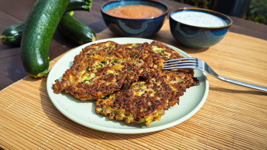 Rezept KW 18: Zucchini-Pfannkuchen mit Kokosmilch 