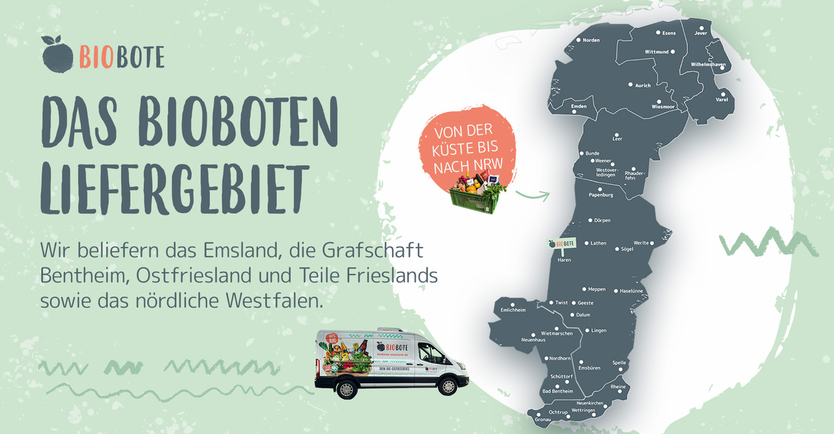 Liefergebiet Bioboten  - immer kurze Wege. Durchschnittlich unter 3km Pro Kunde