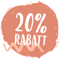 KI generiert: Rundes, oranges Zeichen mit "20% RABATT" in weißer Schrift.