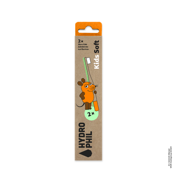 Produktfoto zu Hydrophil - Zahnbürste Kinder Maus Orange Bambus - 2 Stück