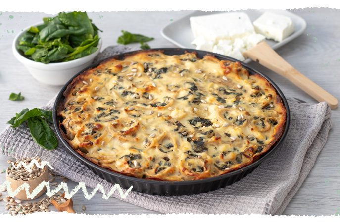 Spinat-Pfannkuchen-Auflauf mit Parmesan-Haube