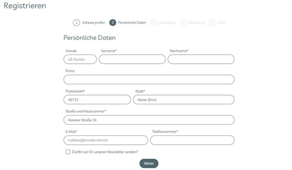 KI generiert: Formular zur Registrierung mit persönlichen Daten wie Name, Adresse, E-Mail und Telefonnummer.