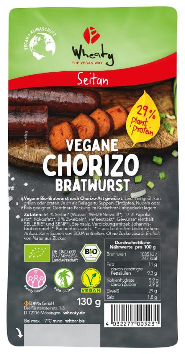 Produktfoto zu Wheaty - Vegane Chorizo Bratwurst - 130g