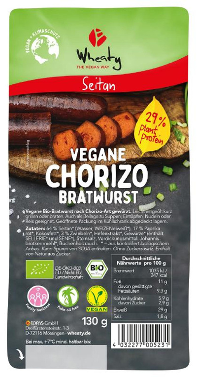 Produktfoto zu Wheaty - Vegane Chorizo Bratwurst - 130g