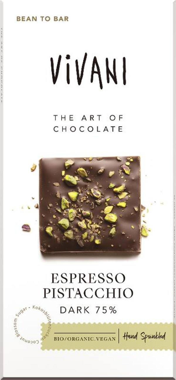Produktfoto zu Vivani - Espresso Pistazie Dark 75% - 80g
