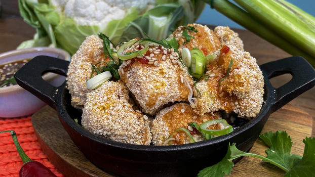 Rezeptbild für 138. Knusprige Blumenkohlröschen mit Asiasauce (vegan)