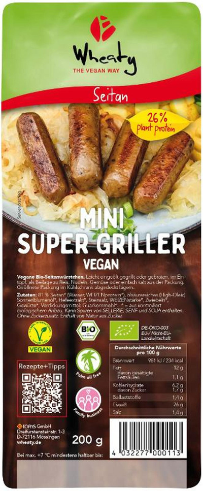 Produktfoto zu Wheaty - Mini Super Griller vegan - 200g