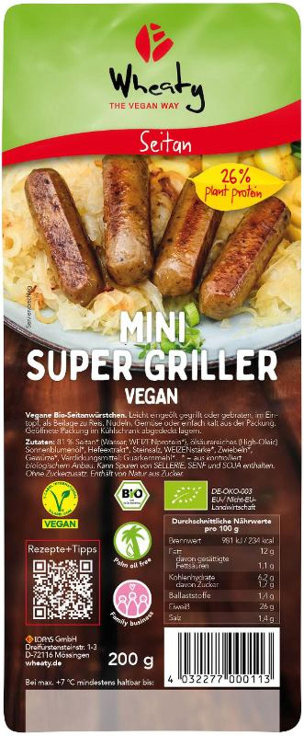 Produktfoto zu Wheaty - Mini Super Griller vegan - 200g