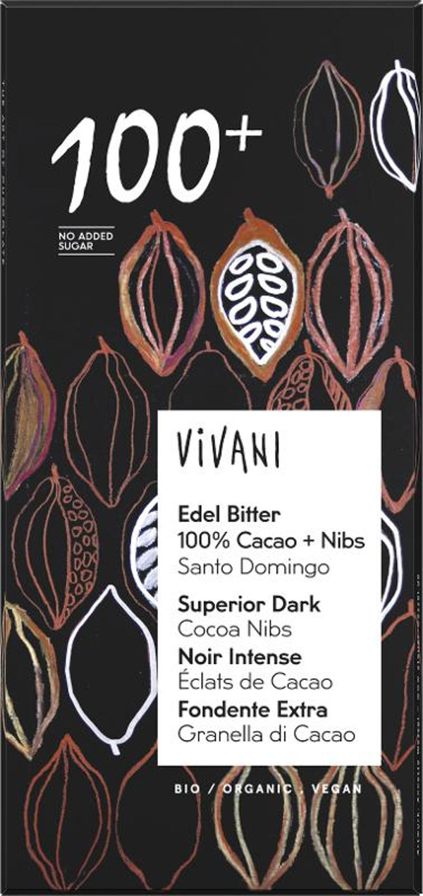Produktfoto zu Vivani - Edel Bitter 100% und Nibs - 80g